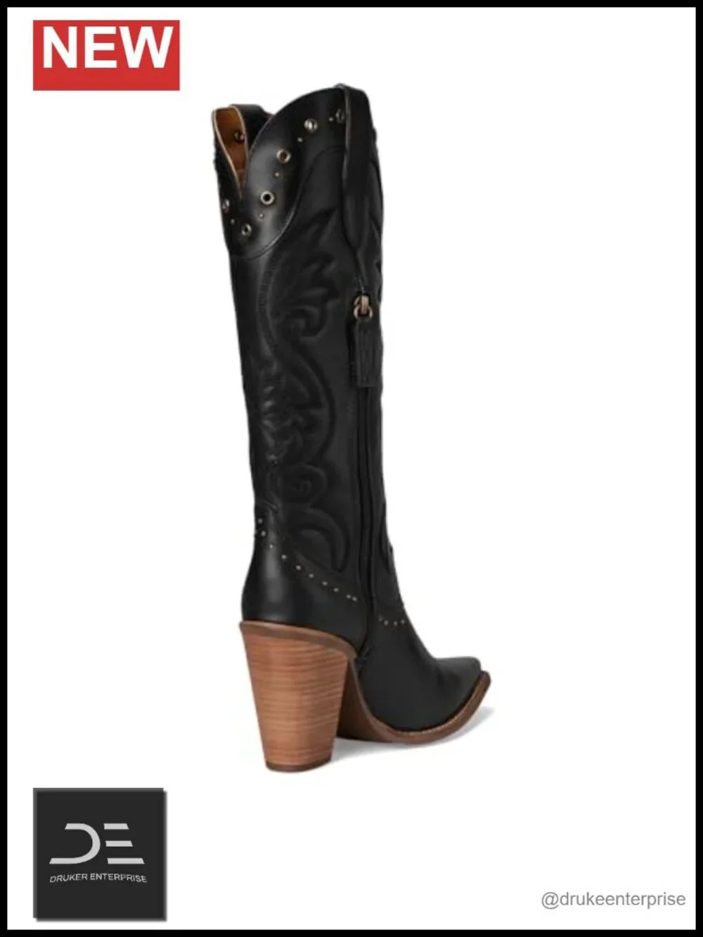 Dingo Leather Knee High Snip Toe Block Heel Boots Zip Closure